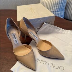 Jimmy Choo Addison Nude Patent Pointed-Toe D'Orsay Pumps